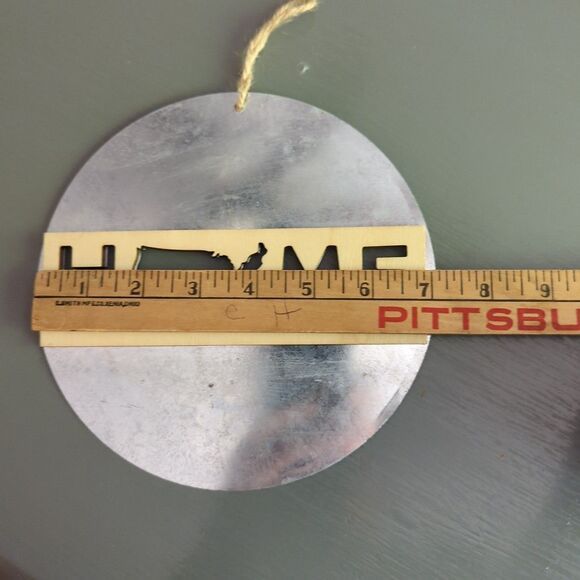 Home Sign Galvanized Metal Wood Round Farmhouse USA Map Ornament - Picture 2 of 3